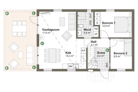 Planlösning T Villa Strandö